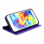 Wholesale Samsung Galaxy S5 SM-G900 Slim Flip Leather Wallet TPU Case with Strap and Stand (Purple)